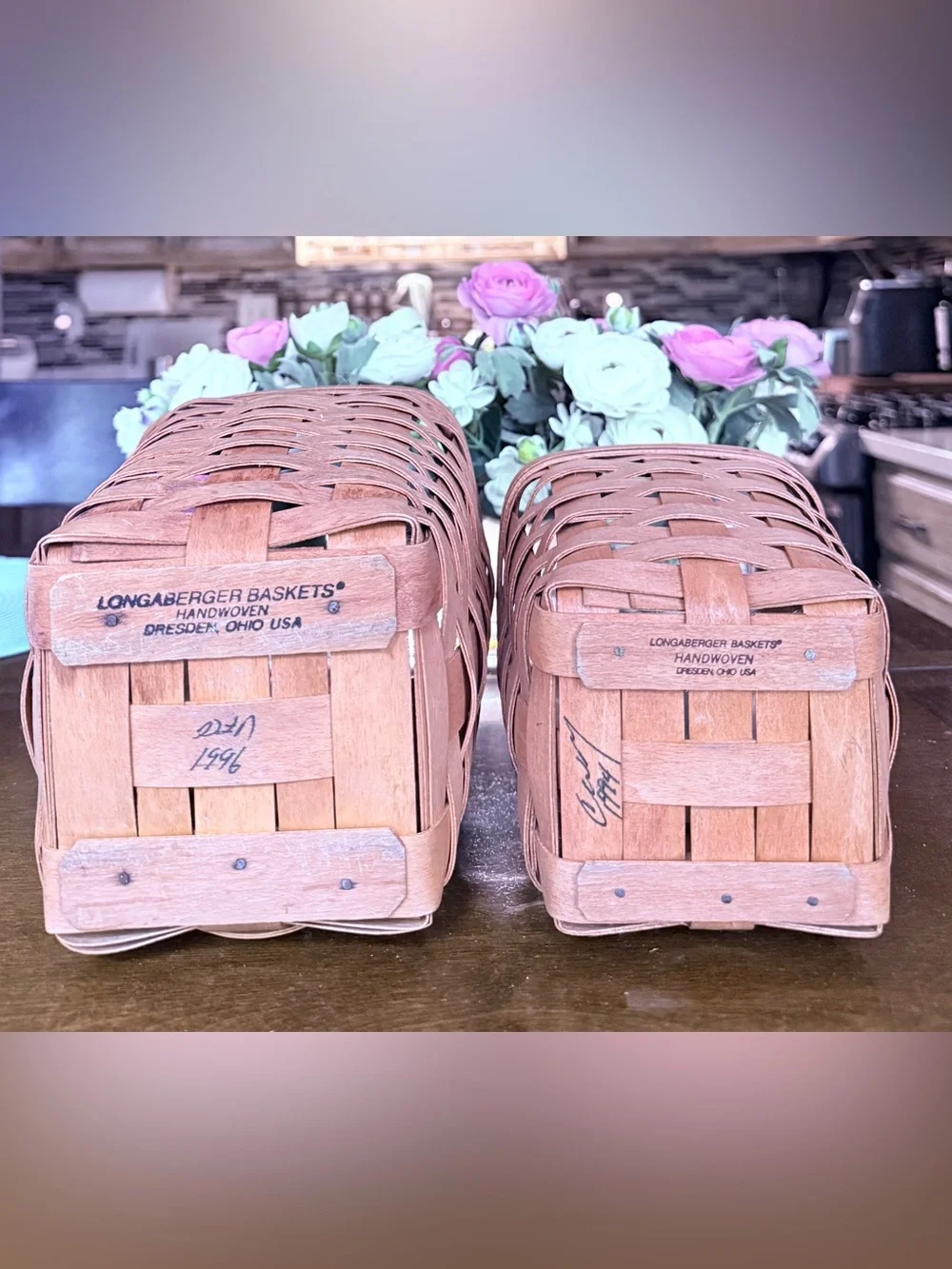 Vintage Longaberger Basket Set of 2 Large 1996 Small 1994 Signed Woven